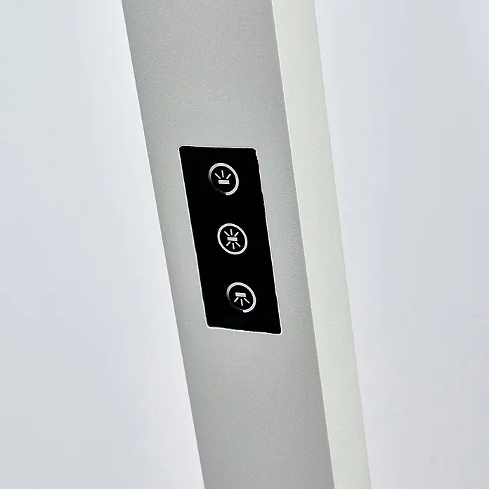 Arcchio LED Büro Stehlampe dimmbar, Bewegungsmelder, Tageslichtsensor -  - Hellgraues Bedienfeld mit drei schwarzen runden Tasten und Symbolen für die Lichthelligkeit.
