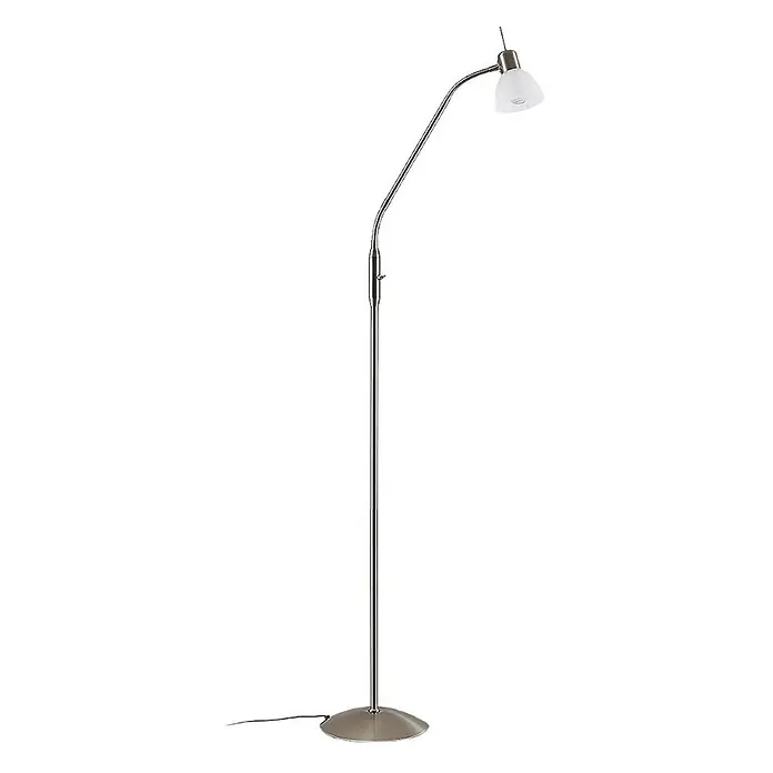 Lindby Stehlampe verstellbar, Standleuchte nickel satiniert 160 cm, 1x E14 -  - Verstellbare Stehlampe aus silbernem Metall mit mattweißem Glasschirm.