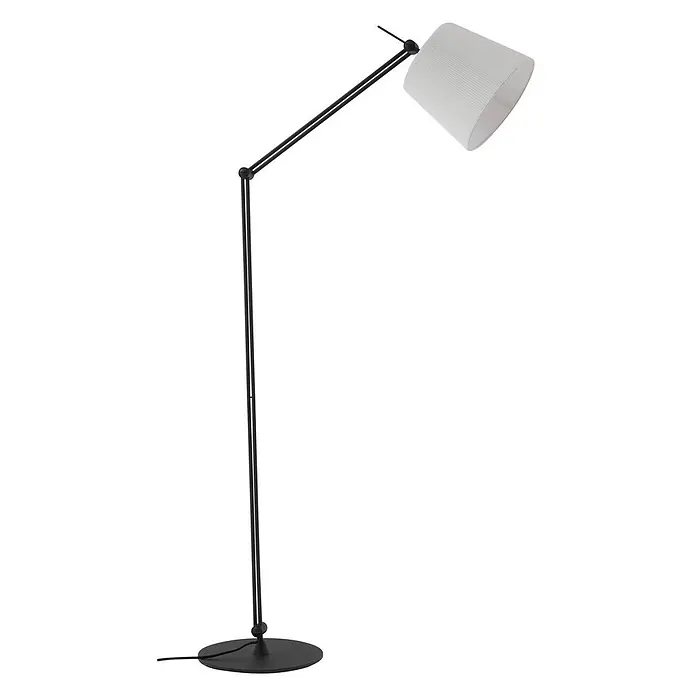 Lucande Stehleuchte Caelia - schwarz, weiß / opal, E27 - Verstellbare schwarze Stehlampe mit weißem, geripptem konischem Schirm.