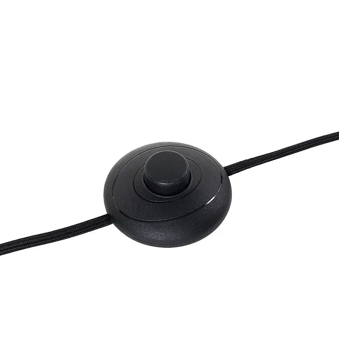 Lucande Stehlampe Wohnzimmer in schwarz, Stehleuchte -  - Runder schwarzer Bodenschalter aus Kunststoff für eine Lampe, in ein geflochtenes Elektrokabel integriert.