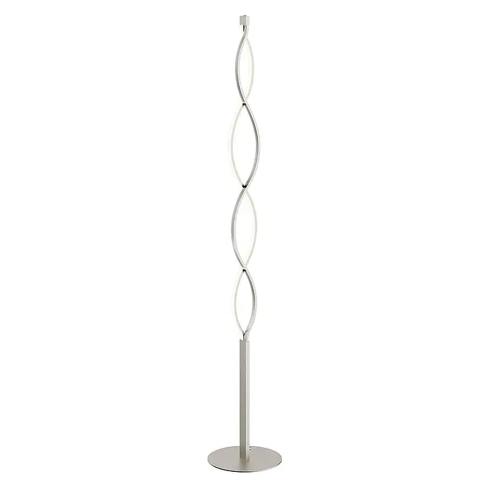 Lindby LED Stehlampe dimmbar per Touchschalter, Stehleuchte 150 cm, Büro -  - Moderne silberne LED-Stehlampe mit gedrehtem, bandartigem Design, quadratischem Stiel und rundem Fuß.