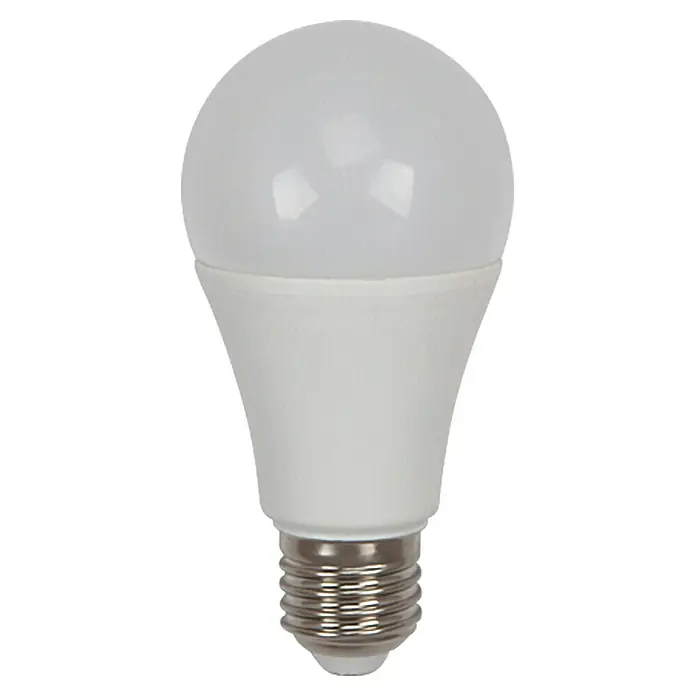 Voltolux Bombilla LED Kalt - E27, 12 W - Primer plano de una bombilla LED blanca con base de rosca sobre un fondo neutro.
