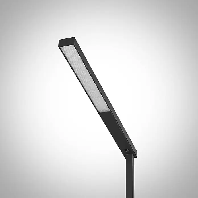 Arcchio LED Büro Stehlampe silber, Deckenfluter 4498lm, 4000K -  - Schwarze, lineare LED-Schreibtischlampe mit beleuchtetem Rechteckkopf.