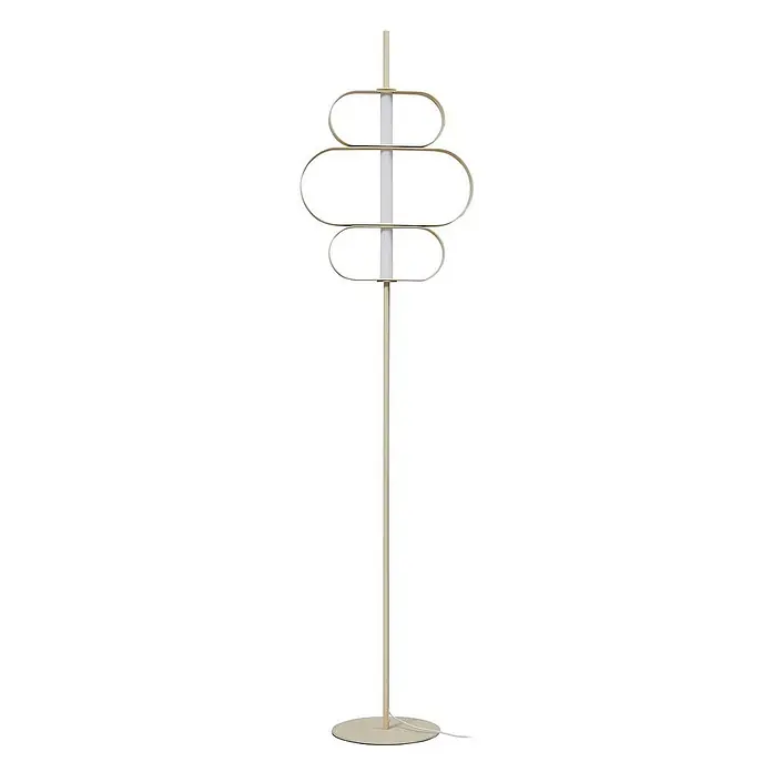 Lucande LED Stehlampe Wohnzimmer in beige, weiß, Stehleuchte -  - Stehleuchte aus beigem Metall mit drei übereinanderliegenden ovalen Rahmen um ein zentrales weißes Lichtrohr und einem runden Fuß.