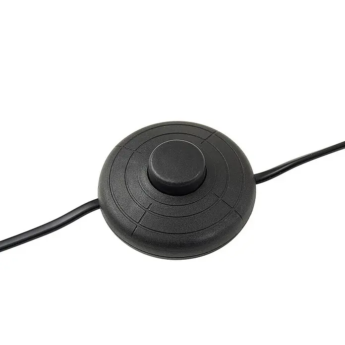 Lucande Stehleuchte Helva - schwarz, weiß / opal, E27 - Schwarzer runder Kunststoff-Fußschalter mit Kabel.