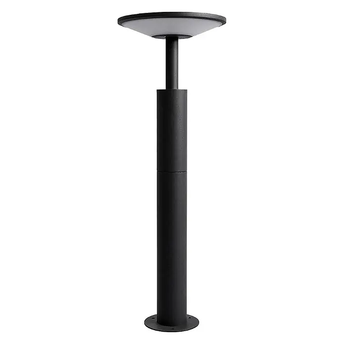 Lucande LED Wegeleuchte anthrazit Sockelleuchte 60 cm Gartenlampe Aluminium -  - Schwarze zylindrische Außenpollerleuchte mit flachem Diffusor oben und runder Montagebasis.