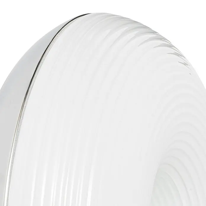 Lindby LED Wandleuchte innen in weiß, chrom, dimmbar Wandlampe -  - Weißer, gerippter, gebogener Lampenschirm mit glänzendem Chromrand.