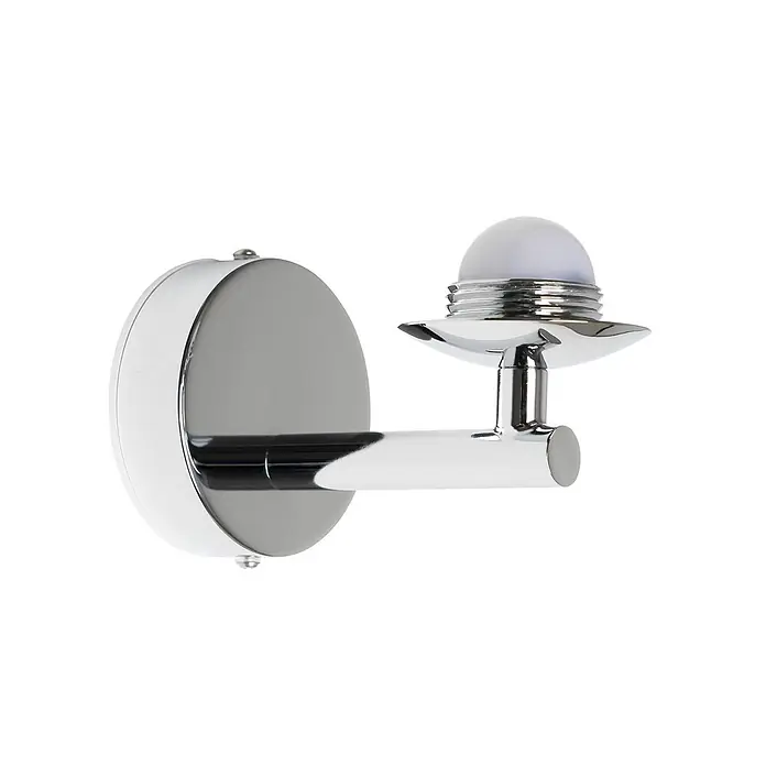 Arcchio LED Wandleuchte innen in chrom, weiß, Wandlampe -  - Chrom-Wandleuchte mit rundem Sockel, geradem Arm und einer kugelförmigen weißen Glühbirne.