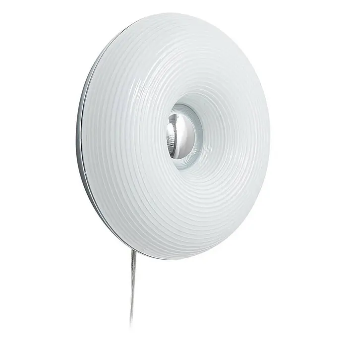 Lindby LED Wandleuchte innen in weiß, chrom, dimmbar Wandlampe -  - Kreisförmige weiße gerippte Lampe mit Chromrand und zentralem Licht.