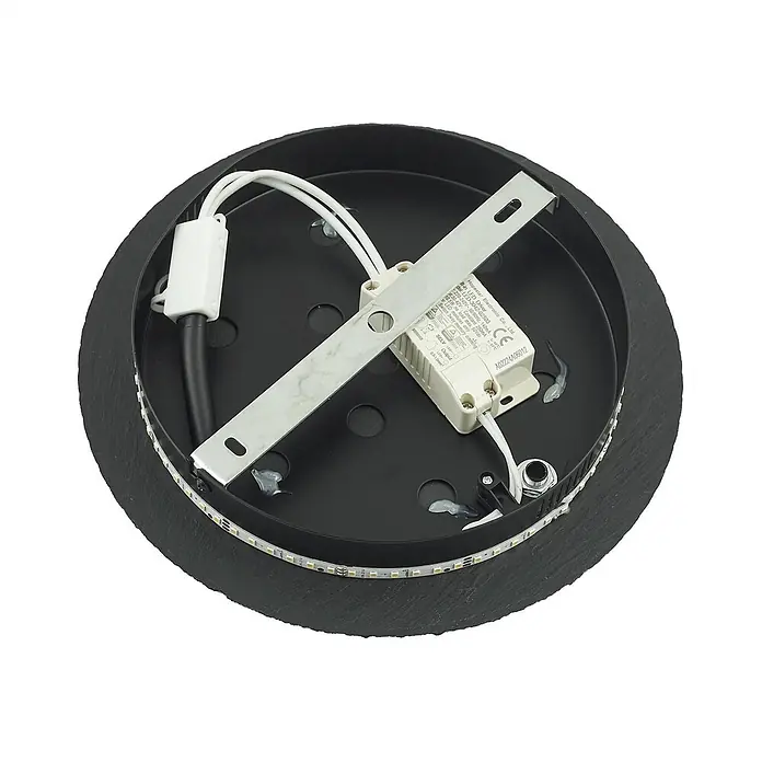 Lindby LED Wandleuchte innen in grau, schwarz, Wandlampe -  - Schwarze runde LED-Leuchte, intern mit Verkabelung, LED-Streifen und Treiber.