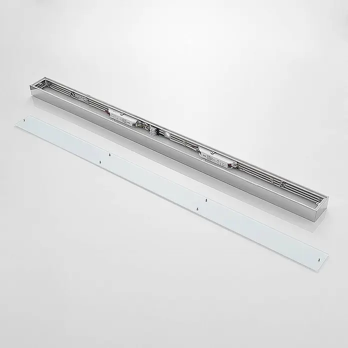 Lindby LED Wandleuchte innen in chrom, weiß, up down Wandlampe -  - Zerlegte silberne lineare Leuchte mit internen Komponenten und separatem transluzentem Diffusor.