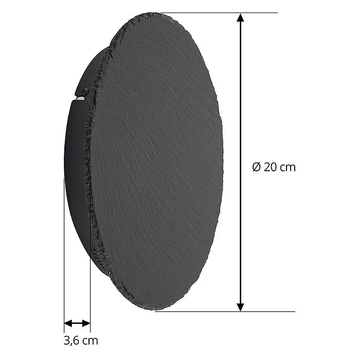 Lindby LED Wandleuchte innen in grau, schwarz, Wandlampe -  - Runde, dunkelgraue Schiefer-Wandleuchte mit rauer Kante, Ø 20 cm, 3,6 cm dick.
