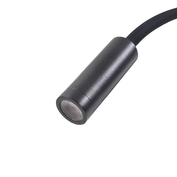 Lucande LED Wandleuchte innen in schwarz, Leselampe Wand -  - Schwarzer zylindrischer Sensorkopf mit strukturierter Endfläche, verbunden mit einem schwarzen Kabel.