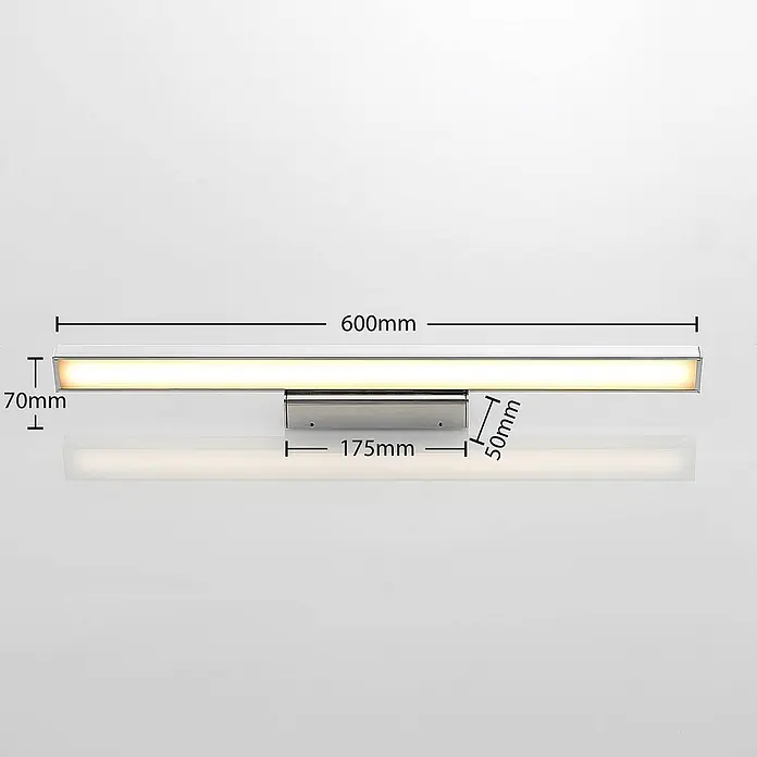 Lindby LED Wandleuchte innen in weiß, chrom, Wandlampe -  - Lineare LED Wandleuchte mit Chromsockel, weißer Diffusor. Maße: 600mm Länge, 70mm Höhe.