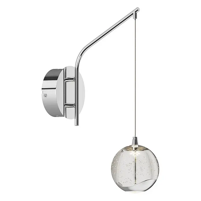 Lucande LED Wandleuchte innen in transparent, chrom, Wandlampe -  - Verchromte Wandleuchte mit verstellbarem Arm und einer klaren Glaskugel-Pendelleuchte mit Blasenstruktur.