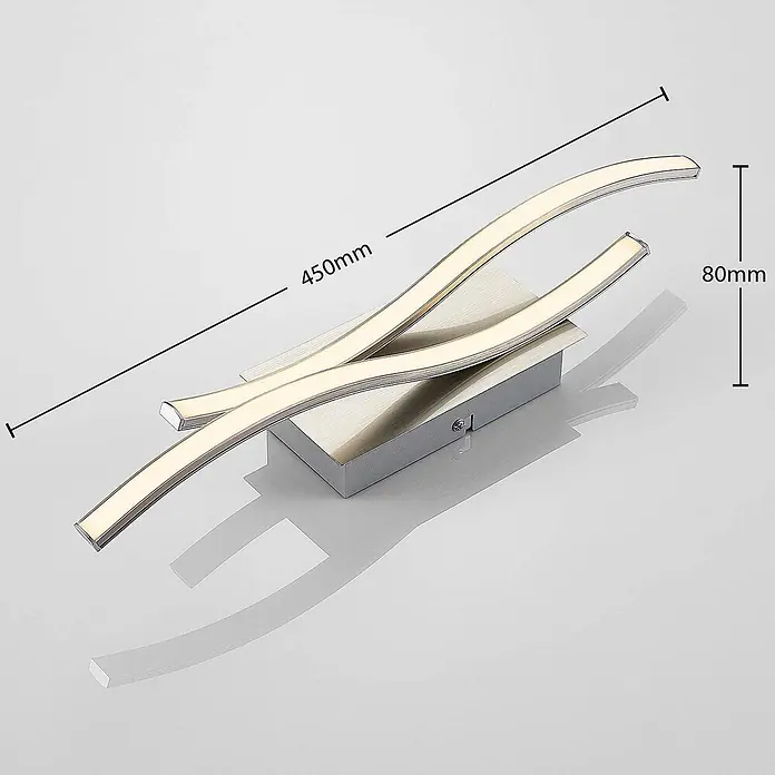 Lindby Wandleuchte Safia - alu / grau / zink, alu / grau / zink - Moderne LED-Wandleuchte mit zwei wellenförmigen Lichtleisten auf gebürstetem Silberfuß, 450x80mm.