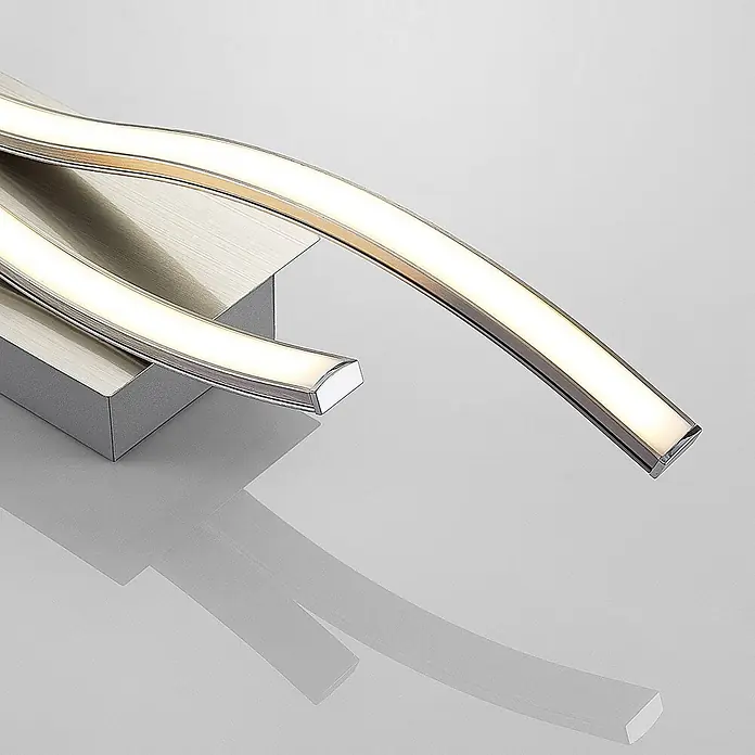 Lindby Wandleuchte Safia - alu / grau / zink, alu / grau / zink - Gekrümmte LED-Leuchte mit gebürstetem Metallfuß und warmweißen beleuchteten Streifen.