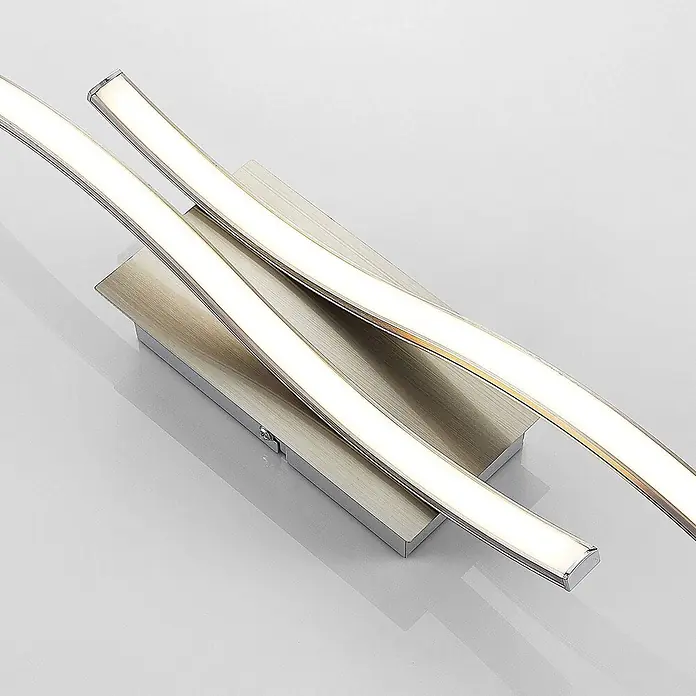 Lindby Wandleuchte Safia - alu / grau / zink, alu / grau / zink - Moderne Wandleuchte mit zwei geschwungenen, leuchtenden LED-Streifen auf gebürstetem Metallsockel.