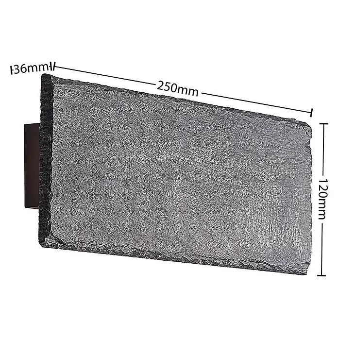 Lindby LED Wandleuchte innen in grau, Wandlampe -  - Dunkelgraue, rechteckige Schieferplatte mit texturierter Oberfläche, 250x120x36mm.
