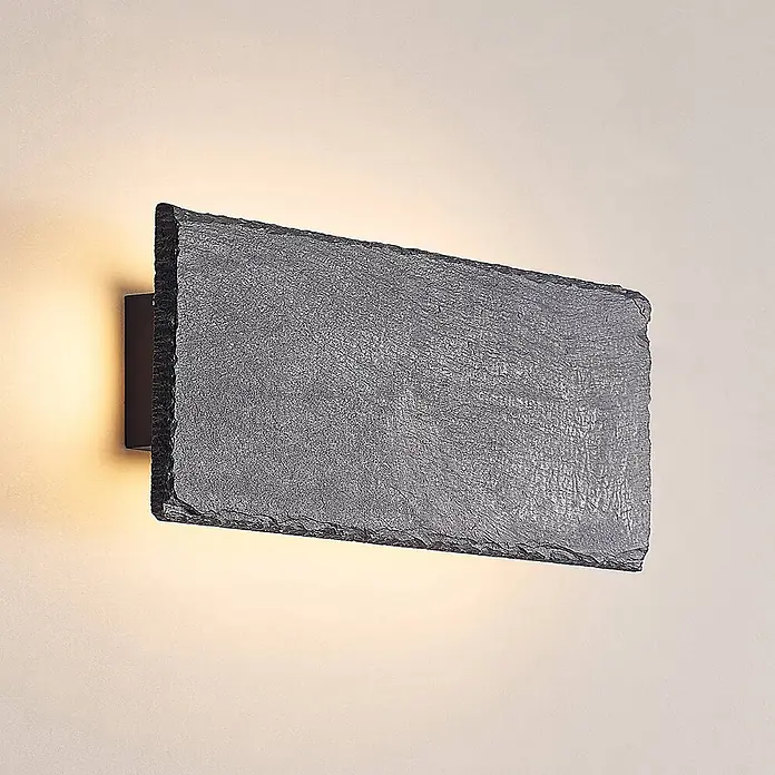 Lindby LED Wandleuchte innen in grau, Wandlampe -  - Rechteckige Schiefer-Wandleuchte, die warmes Licht nach oben und unten abstrahlt.