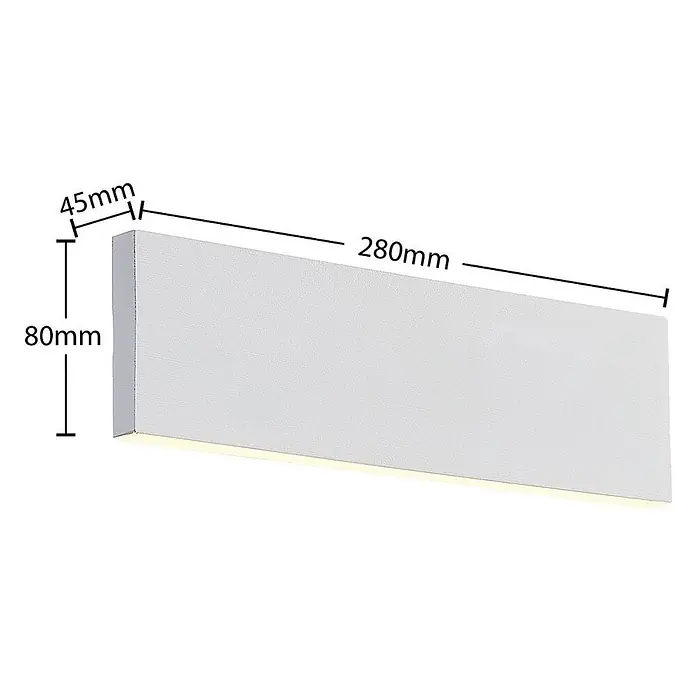 Lindby LED Wandleuchte innen in weiß, up down Wandlampe -  - Weiße rechteckige LED-Wandleuchte, 280x80x45mm, mit Lichtabstrahlung nach unten.