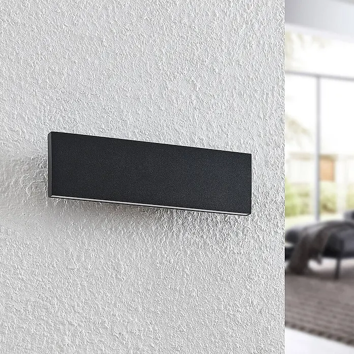 Lindby LED Wandleuchte innen in schwarz, up down Wandlampe -  - Rechteckige dunkelgraue Wandleuchte mit silbernem Rand.
