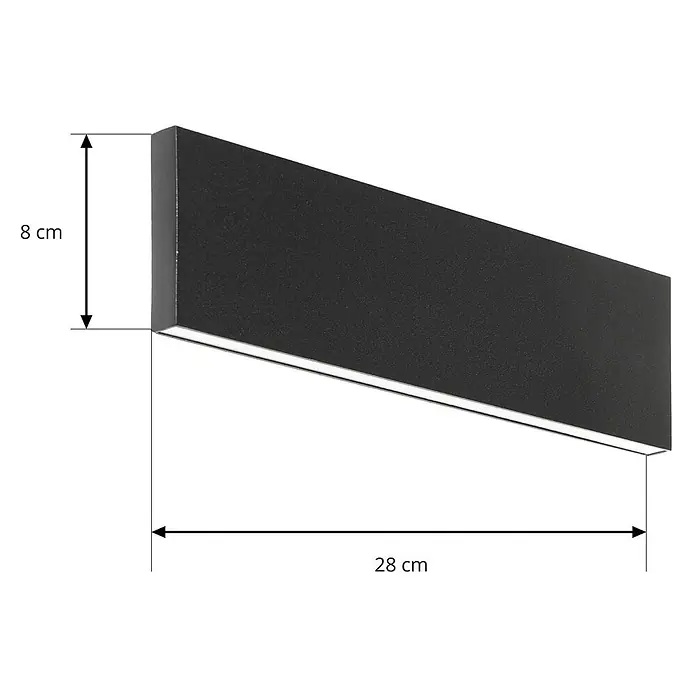 Lindby LED Wandleuchte innen in schwarz, up down Wandlampe -  - Schwarze, rechteckige LED-Wandleuchte, 28 cm lang und 8 cm hoch, strahlt Licht nach unten ab.