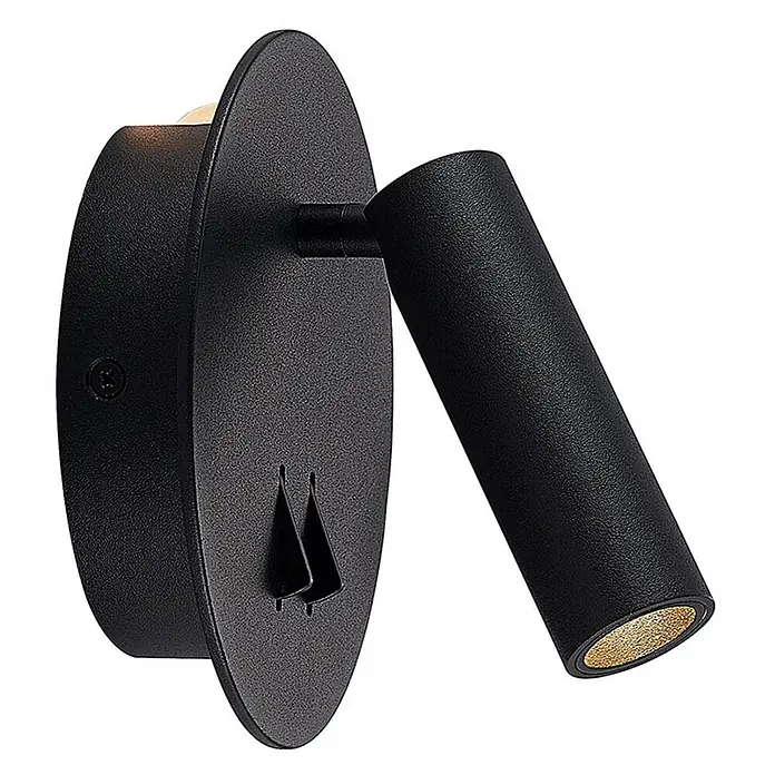 Lucande LED Wandleuchte innen in schwarz matt, Wandlampe -  - Schwarzer texturierter Wandstrahler mit verstellbarem zylindrischem Kopf und goldenem Leuchtinneren.