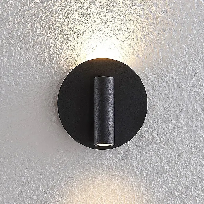 Lucande LED Wandleuchte innen in schwarz matt, Wandlampe -  - Schwarze, runde LED-Wandleuchte mit zylindrischem Leuchtenkörper für Up- und Downlight.
