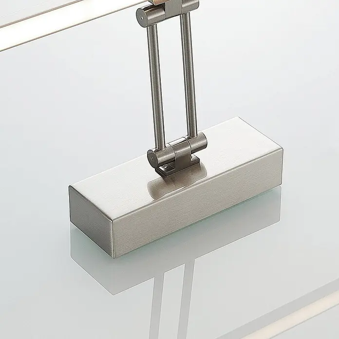 Lucande Wandleuchte Thibaud - alu / grau / zink - Leuchte aus gebürstetem Metall mit verstellbarem Arm und rechteckigem Sockel.