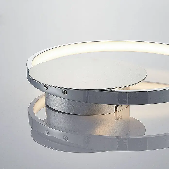 Lindby Wandlampe, Wandleuchte innen, Innenleuchte Wand, inkl. 11,2W LED -  - Moderne runde LED-Leuchte mit Chrom- und gebürsteten Silberakzenten, die warmweißes Licht ausstrahlt.