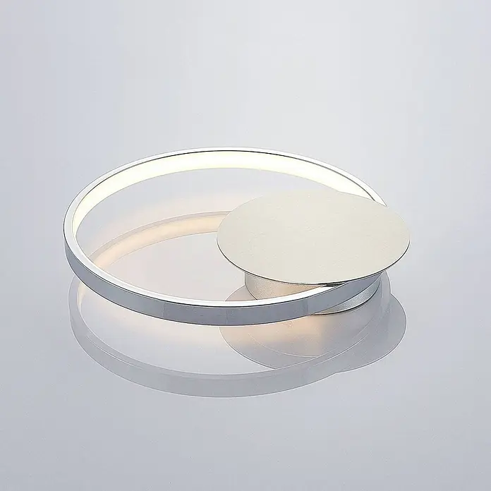 Lindby Wandlampe, Wandleuchte innen, Innenleuchte Wand, inkl. 11,2W LED -  - Moderne silberfarbene LED-Leuchte mit Ring und überlappender gebürsteter Metallscheibe, von innen leuchtend.