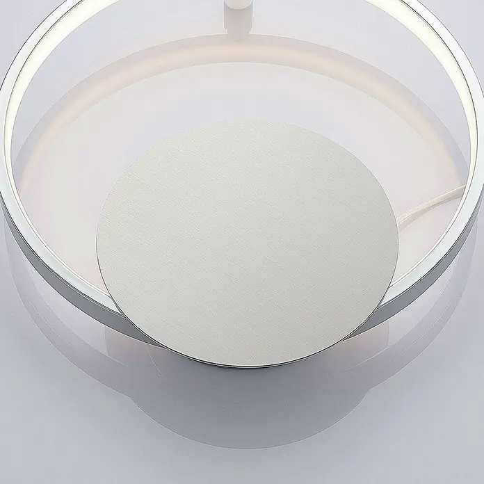 Lindby Wandlampe, Wandleuchte innen, Innenleuchte Wand, inkl. 11,2W LED -  - Moderne runde LED-Lampe mit einer gebürsteten silberfarbenen Metallscheibe und einem beleuchteten weißen Ring.