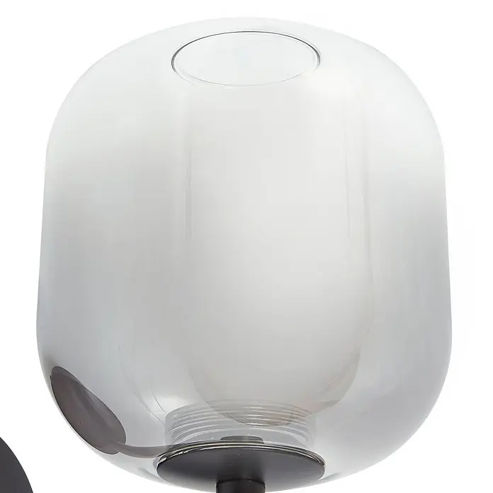 Lucande Wandleuchte Avelina - schwarz, alu / grau / zink - Lampenschirm aus Rauchglas, zylindrisch abgerundet mit dunklem Sockel.