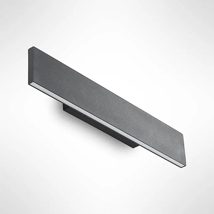 Lindby LED Wandleuchte innen in schwarz, up down Wandlampe -  - Dunkelgraue, rechteckige Wandleuchte mit strukturierter Oberfläche und leuchtendem weißen Streifen.