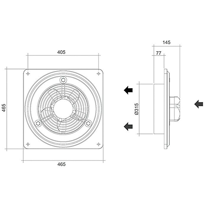 Air-Circle Außenwand-Ventilator Basic 300 (Durchmesser: 315 mm, Max. Luftleistung: 1.382 m³/h, Grau)