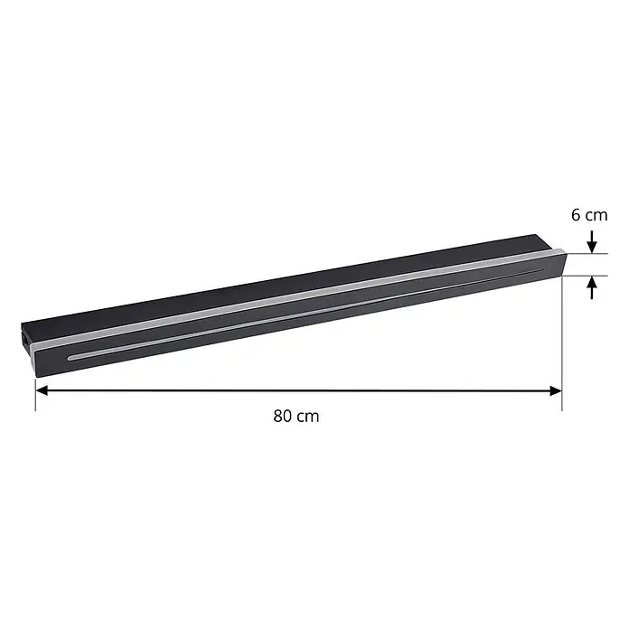 Lindby Wandleuchte Benario - schwarz - Schwarze lineare LED-Lichtleiste mit grauem Diffusor, 80 cm lang und 6 cm hoch.