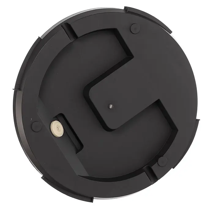 Lindby LED Outdoor Deckenlampe in anthrazit, weiß, mit Bewegungsmelder, -  - Unterseite eines schwarzen runden Kunststoffgeräts mit beigem Rad und geformten Strukturelementen.