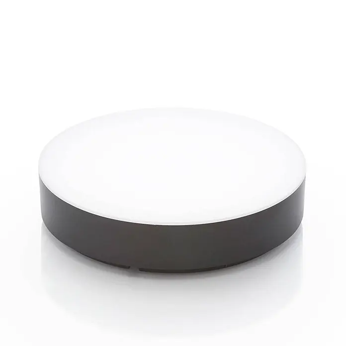 Lindby LED Outdoor Deckenlampe in anthrazit, weiß, mit Bewegungsmelder, -  - Runde, dunkelgraue LED-Leuchte mit weißem Diffusor.