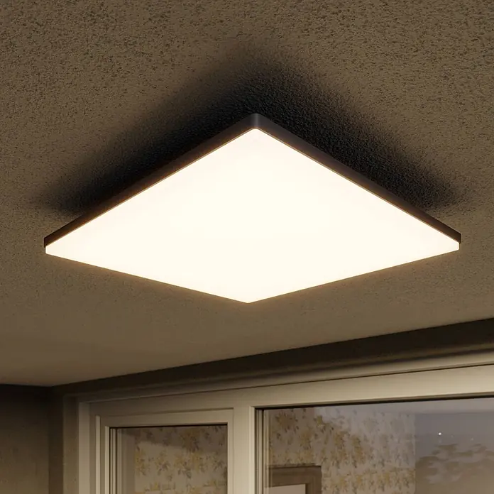 Lucande LED Deckenleuchte flach in dunkelgrau, weiß, Panel -  - Quadratische LED-Deckenleuchte mit dunklem Rahmen, an einer Decke montiert, spendet helles, gleichmäßiges Licht.