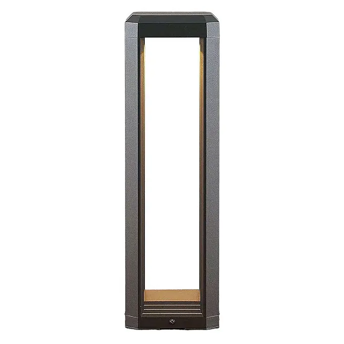 Lucande LED Wegeleuchte Sockelleuchte 50 cm, Gartenlampe, Außenlampe -  - Moderne graue und schwarze Außenleuchte mit goldenem Interieur.