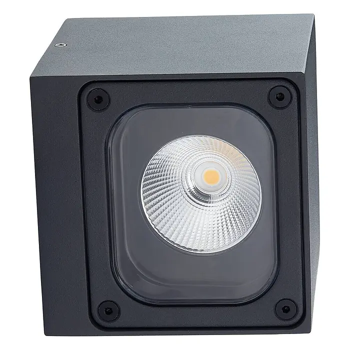 Lucande LED Wandleuchte aussen in dunkelgrau, up down Aussenlampe Wand -  - Dunkelgrauer, kubischer Outdoor-LED-Strahler mit sichtbaren Schrauben.