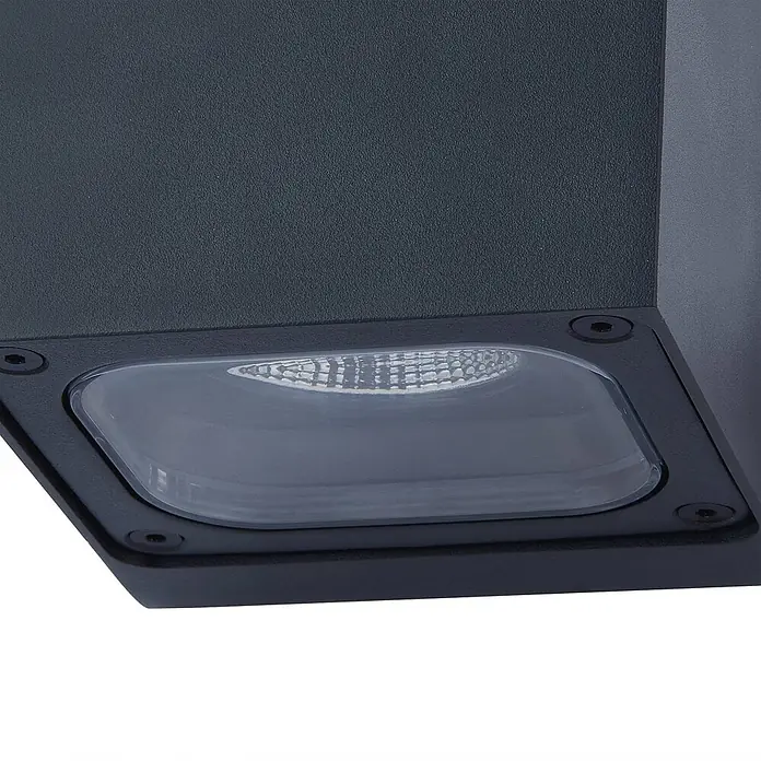 Lucande LED Wandleuchte aussen in dunkelgrau, up down Aussenlampe Wand -  - Dunkelgraue, texturierte Rechtecklampe mit klarer, matter Linse und sichtbaren Sechskantschrauben.