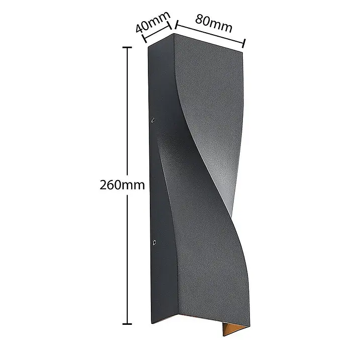 Lucande LED Wandleuchte aussen in anthrazit, Aussenlampe Wand -  - Dunkelgraue, texturierte Wandleuchte mit gedrehtem Design; Maße 260x80x40mm.