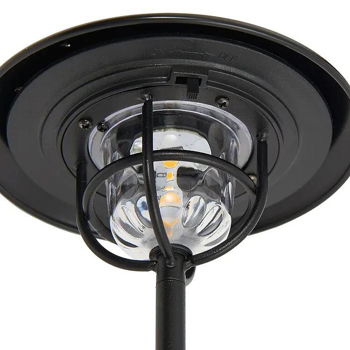 Lindby LED Hängelampe außen in schwarz, dimmbar Pendelleuchte aussen -  - Schwarze Solarleuchte aus Metall mit sichtbarer LED-Birne im klaren Käfig und Ein/Aus-Schalter.