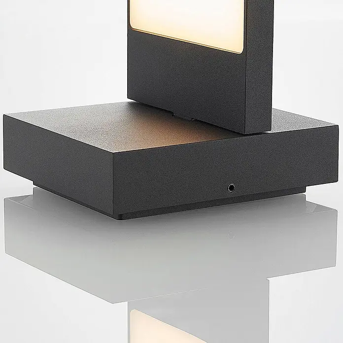 Lucande LED Wandleuchte aussen in anthrazit, Aussenlampe Wand -  - Anthrazitfarbene, strukturierte Außenleuchte in Würfelform mit warmem Lichtfeld.