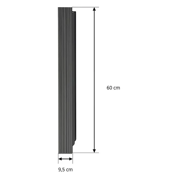 Lucande LED Wandleuchte aussen in schwarz, Aussenlampe Wand -  - Seitenansicht einer grauen gerippten Leiste, 60 cm hoch und 9,5 cm tief.