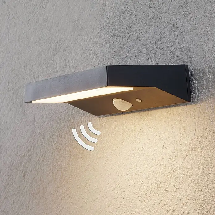 Lindby Außenwandleuchte Maresia - alu / grau / zink, IP44 - Anthrazitfarbene LED-Außenwandleuchte mit Bewegungsmelder und Up/Down-Lichteffekt, spendet warmweißes Licht.