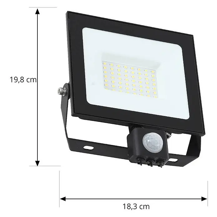 PRIOS LED Wandleuchte innen in schwarz, mit Bewegungsmelder, Wandstrahler -  - Schwarzer LED-Strahler mit weißem LED-Panel und integriertem Bewegungssensor.