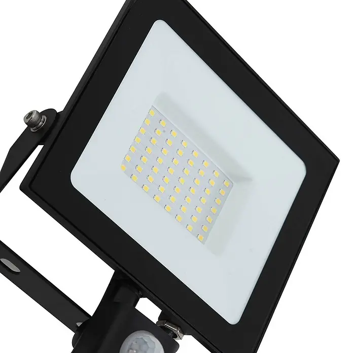 PRIOS LED Wandleuchte innen in schwarz, mit Bewegungsmelder, Wandstrahler -  - Schwarzer LED-Fluter mit weißem Panel gelber LED-Chips und Bewegungssensor.
